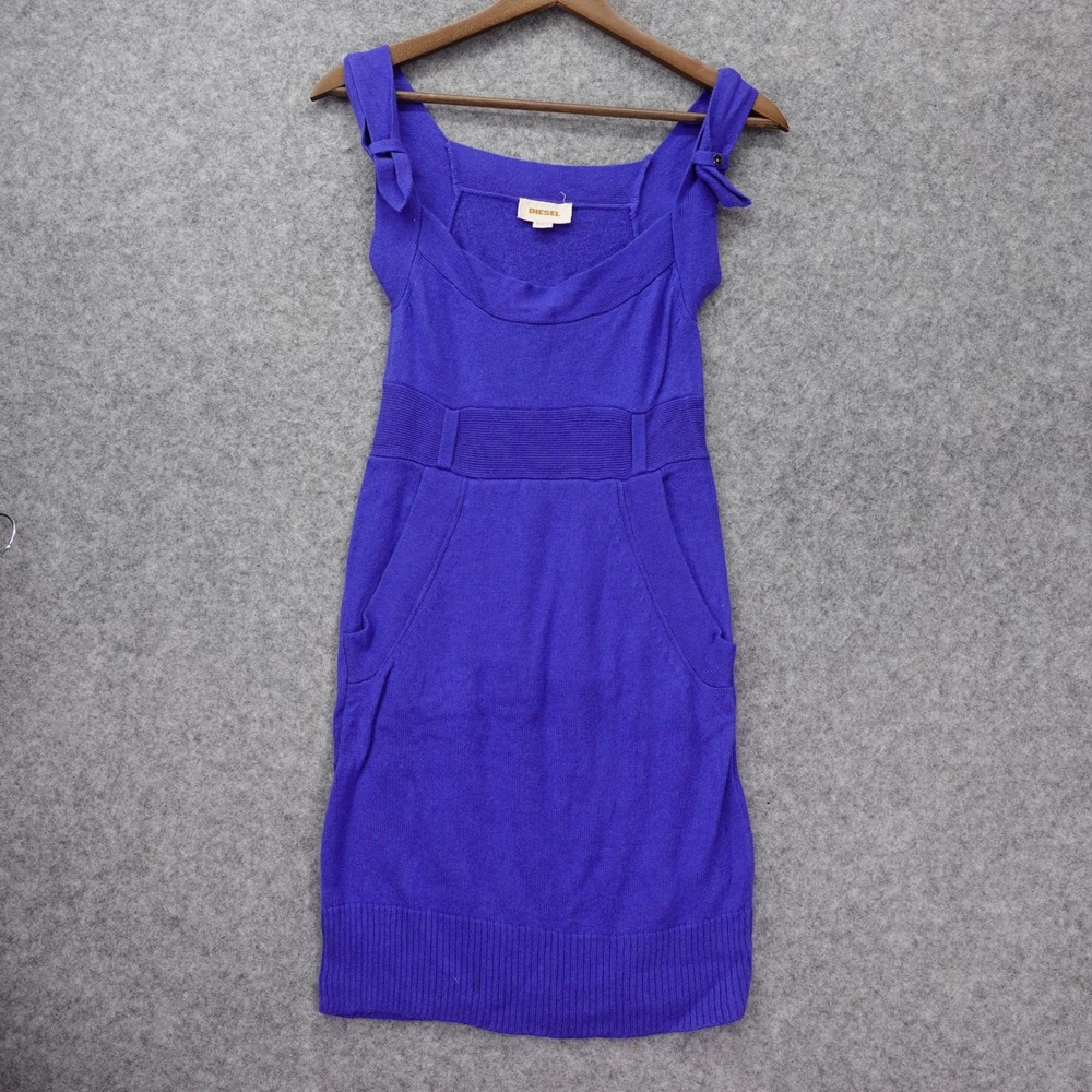 Diesel Knit Sleeveless Mini Dress S Royal Blue Y2K Pockets Party Cocktail $275